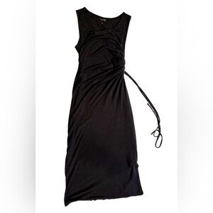 Black side tie midi dress
